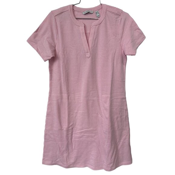 Isaac Mizrahi Live Pink White Textured Tshirt Dress Short Sleeve Womens Size XS - Picture 1 of 6